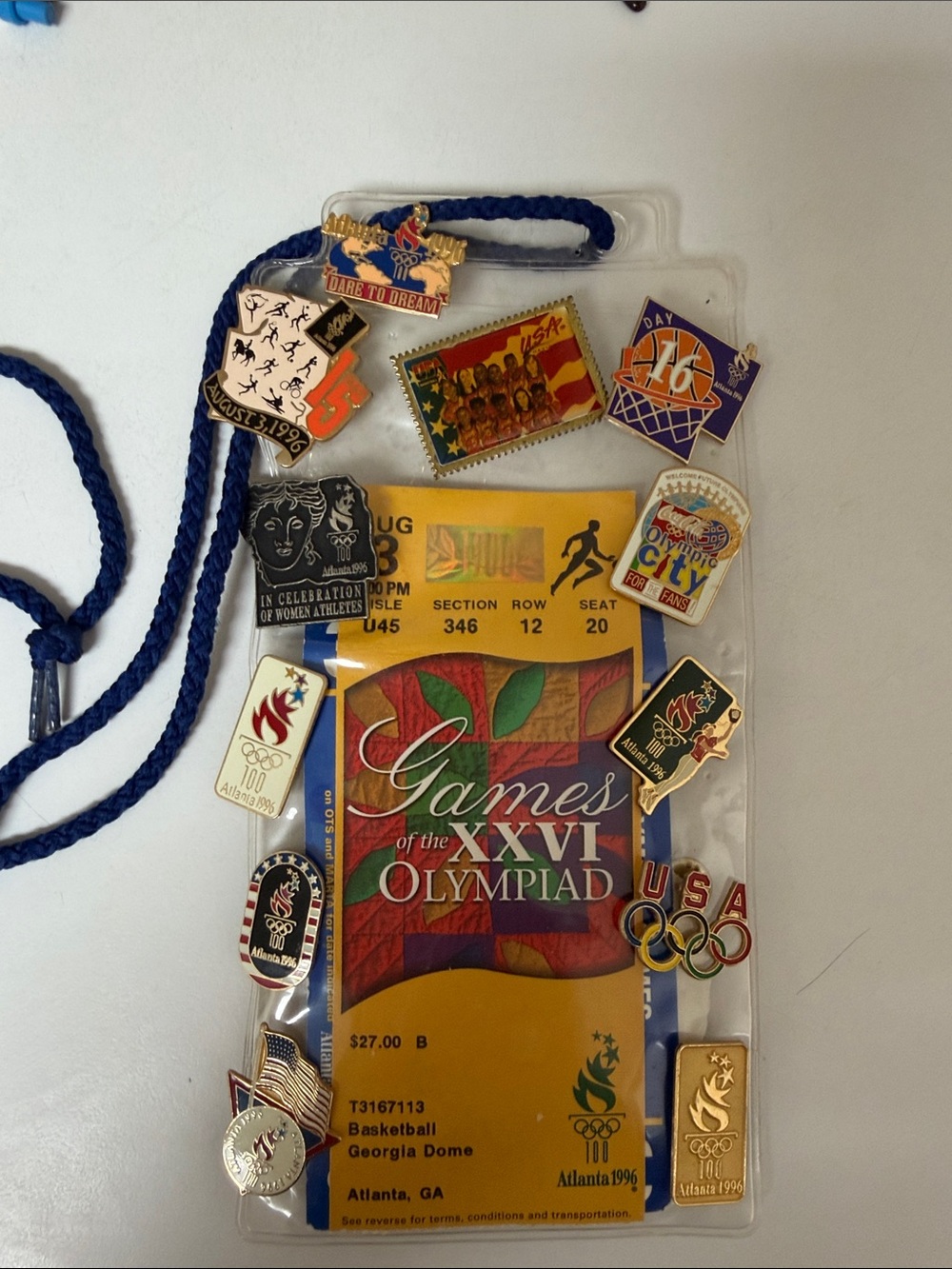 Unbranded Blue and Gold Olympic Games XXVI Commemorative Brooch Set